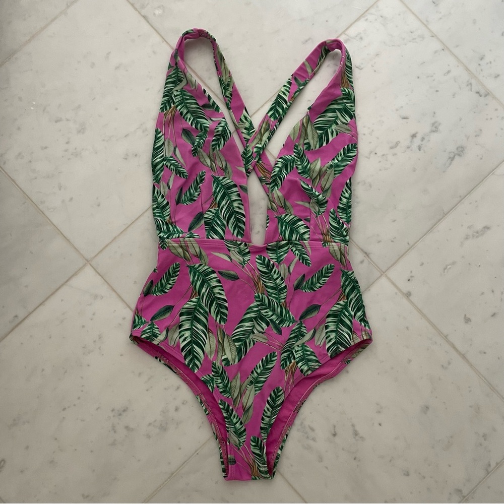 ASOS Tropical Pink and Green Palm Swimsuit